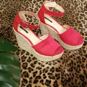 Red Suede Rope Wedges